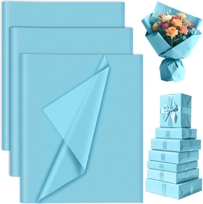 PLULON 60 Sheets Light Blue Tissue Paper Bulk, Gift Wrapping Tissue Paper for Packaging 14 x 20 Inch Art Crafts for Gift Bags Decorative Floral Wedding Birthday Party Decor - Image 1